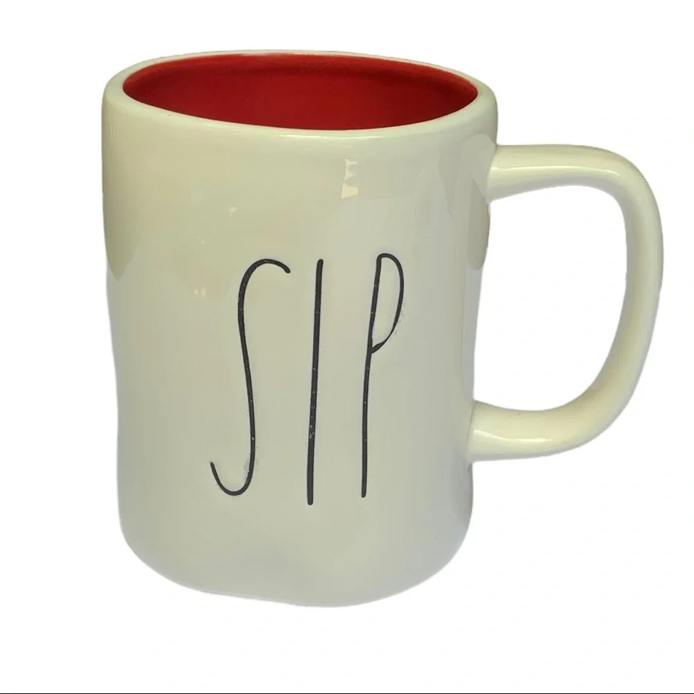 Rae Dunn SIP Mug Ceramic Coffee Tea Red Interior Black Large Letters NWT 2017 OG - Picture 1 of 11